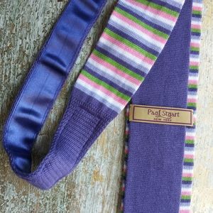 Paul Stuart Silk Knit Stripe tie purple green pin